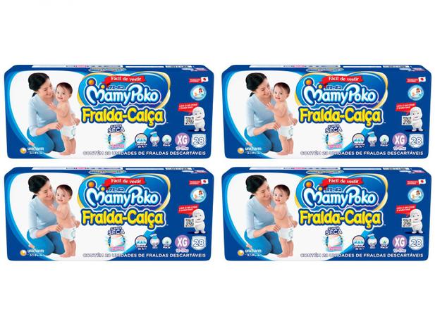 Kit Fraldas MamyPoko Jumbo Calça Tam. XG - 12 a 17kg 4 Pacotes com 28 Unidades Cada Menor preço em Kit Fraldas MamyPoko Jumbo Calça Tam. XG - 12 a 17kg 4 Pacotes com 28 Unidades Cada