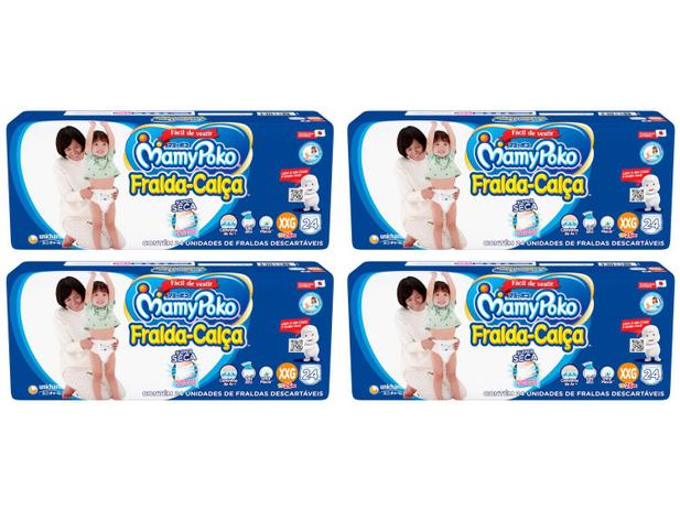 Kit Fraldas MamyPoko Jumbo Calça Tam. XXG - 15 a 26kg 4 Pacotes com 24 Unidades Cada Menor preço em Kit Fraldas MamyPoko Jumbo Calça Tam. XXG - 15 a 26kg 4 Pacotes com 24 Unidades Cada