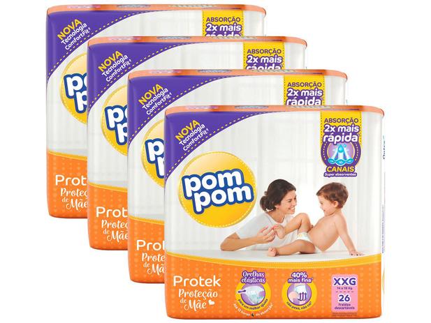 Kit Fraldas Pom Pom Protek Proteção de Mãe - Tam. XXG 26 Unidades Cada 4 Pacotes Menor preço em Kit Fraldas Pom Pom Protek Proteção de Mãe - Tam. XXG 26 Unidades Cada 4 Pacotes