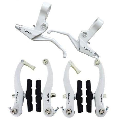 Kit Freio V-Brake + Manetes Winzip Branco Menor preço em Kit Freio V-Brake + Manetes Winzip Branco