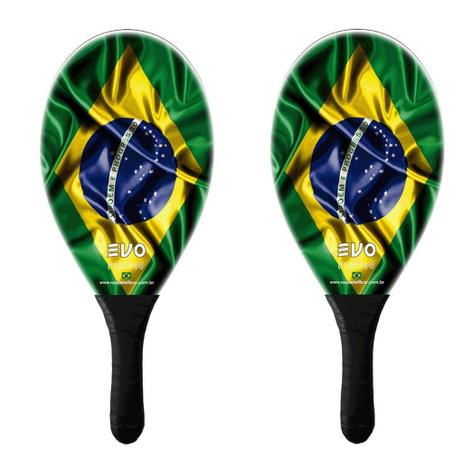 Kit Frescobol 2 Raquetes Fibro De Vidro Evo Brasil Menor preço em Kit Frescobol 2 Raquetes Fibro De Vidro Evo Brasil