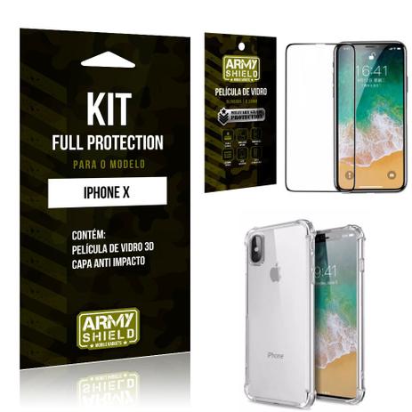 Kit Full Protection Iphone X Capa Anti Impacto + Película de Vidro 3D - Armyshield Menor preço em Kit Full Protection Iphone X Capa Anti Impacto + Película de Vidro 3D - Armyshield