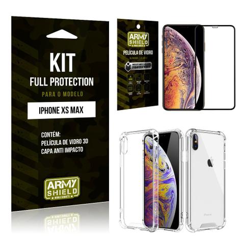 Kit Full Protection Iphone XS MAX Capa Anti Impacto + Película de Vidro 3D - Armyshield Menor preço em Kit Full Protection Iphone XS MAX Capa Anti Impacto + Película de Vidro 3D - Armyshield