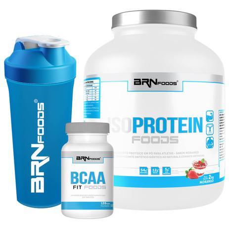 Kit Fusion Protein Foods 2kg Morango + BCAA Fit Foods 120 Tabletes + Coqueteleira BRNFOODS Menor preço em Kit Fusion Protein Foods 2kg Morango + BCAA Fit Foods 120 Tabletes + Coqueteleira BRNFOODS
