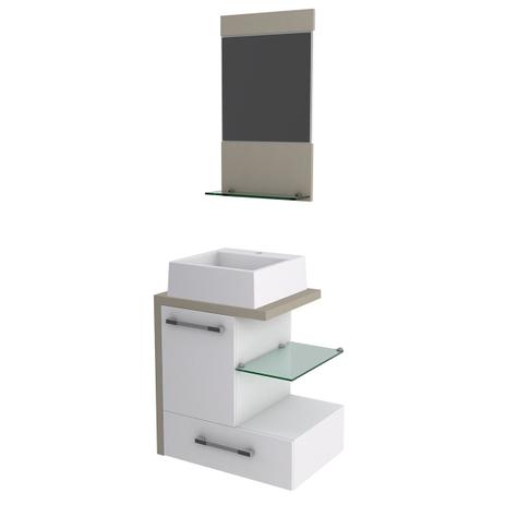 Kit Gabinete Banheiro Compace Legno 530w 3 Pçs Branco/Connect Nude Menor preço em Kit Gabinete Banheiro Compace Legno 530w 3 Pçs Branco/Connect Nude