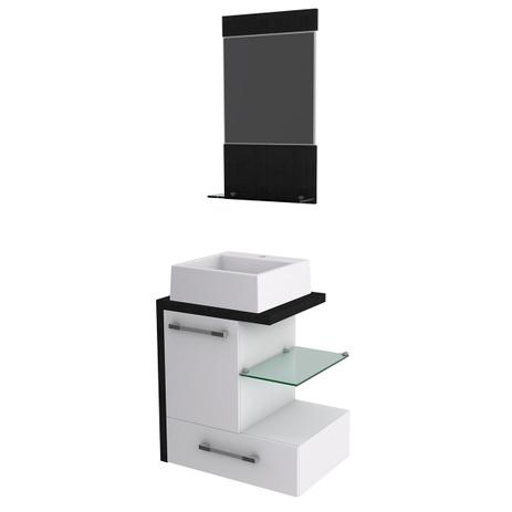 Kit Gabinete P/ Banheiro Compace Legno 530w 3 Pçs Branco/Preto Onix Menor preço em Kit Gabinete P/ Banheiro Compace Legno 530w 3 Pçs Branco/Preto Onix