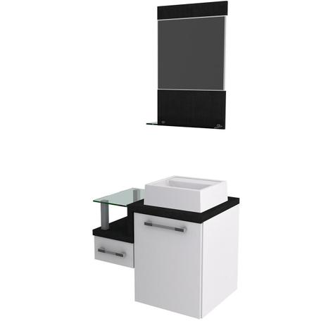 Kit Gabinete P/ Banheiro Compace Legno 631w 3 Pçs Branco/Preto Onix Menor preço em Kit Gabinete P/ Banheiro Compace Legno 631w 3 Pçs Branco/Preto Onix
