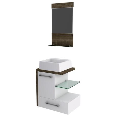 Menor preço em Kit Gabinete Para Banheiro Compace Legno 530w 3 Pçs Branco/Carvalho