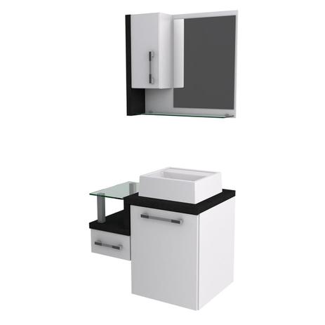 Kit Gabinete Para Banheiro Compace Legno 630w 3 Pçs Branco/Preto Menor preço em Kit Gabinete Para Banheiro Compace Legno 630w 3 Pçs Branco/Preto