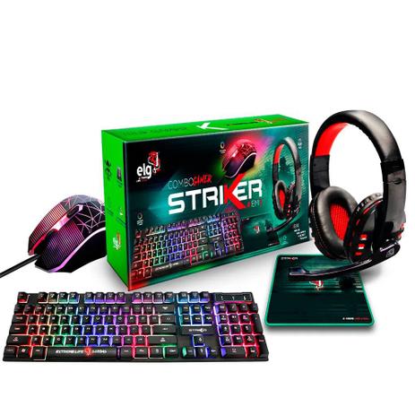 Kit Gamer ELG Combo 4 em 1 Striker - Teclado + Mouse + Mousepad + Headset - CGSR41 Menor preço em Kit Gamer ELG Combo 4 em 1 Striker - Teclado + Mouse + Mousepad + Headset - CGSR41