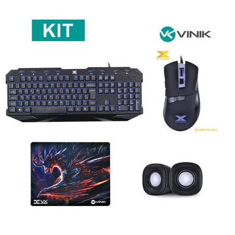 Kit gamer vx gaming teclado fenix + mouse scorpion 3200 dpi + caixa de som effect + mouse pad dragon - Vinik Menor preço em Kit gamer vx gaming teclado fenix + mouse scorpion 3200 dpi + caixa de som effect + mouse pad dragon - Vinik