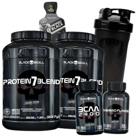 Kit Ganho de Massa e Definição - 2x Whey+Bcaa+Termogenico+Garrafinha - Black Skull Menor preço em Kit Ganho de Massa e Definição - 2x Whey+Bcaa+Termogenico+Garrafinha - Black Skull