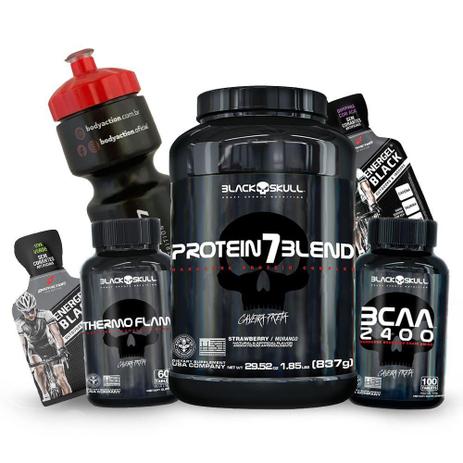 Kit Ganho de Massa e Definição muscular - Whey+Termogenico+Bcaa+Garrafinha - Black Skull Menor preço em Kit Ganho de Massa e Definição muscular - Whey+Termogenico+Bcaa+Garrafinha - Black Skull