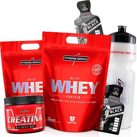 Menor preço em Kit Ganho de Massa e Força - 2x Whey+Creatina+Garrafinha - Integralmedica