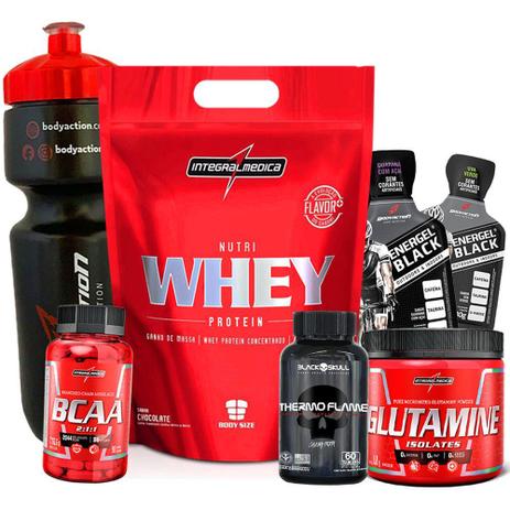 Kit Ganho de Massa Magra - 2x Whey+Bcaa+Termogenico+Glutamina+Garrafinha - Integralmedica Menor preço em Kit Ganho de Massa Magra - 2x Whey+Bcaa+Termogenico+Glutamina+Garrafinha - Integralmedica