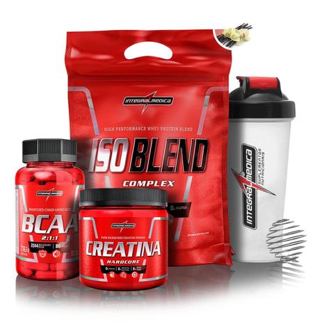 Kit Ganho de Massa Muscular Iso Blend + Amino Bcaa + Creatina + Coq. IntegralMedica Menor preço em Kit Ganho de Massa Muscular Iso Blend + Amino Bcaa + Creatina + Coq. IntegralMedica
