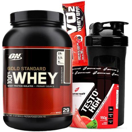 Kit Ganho de Massa Muscular - Whey Protein Importado Gold Standard 907g + Pre Treino Testo HGH 150g - Optimum nutrition Menor preço em Kit Ganho de Massa Muscular - Whey Protein Importado Gold Standard 907g + Pre Treino Testo HGH 150g - Optimum nutrition