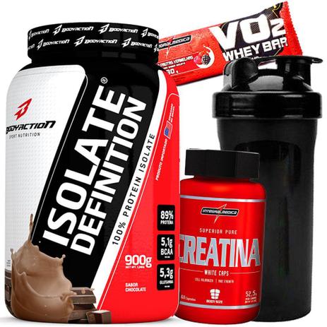 Kit Ganho de Massa - Whey Protein Isolado 900g Sem Lactose + Creatina Capsulas Pura + Coqueteleira - Body action é boa?