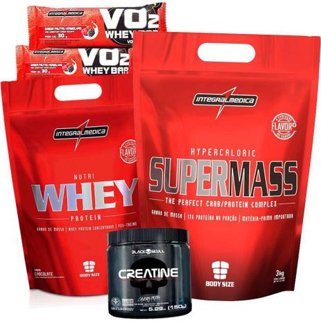 Kit Ganho de Peso Força Massa Muscular Whey + Super Massa 3kg + Creatina - Integralmedica Menor preço em Kit Ganho de Peso Força Massa Muscular Whey + Super Massa 3kg + Creatina - Integralmedica