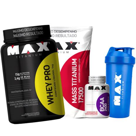 Kit Ganho Massa Muscular - Max Titanium Menor preço em Kit Ganho Massa Muscular - Max Titanium