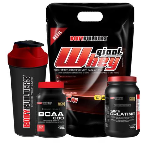 Kit Giant Whey 2kg Chocolate (Refil) + BCAA 800 120 Tabletes + 100 Creatine 300g + Coqueteleira Bodybuilders Menor preço em Kit Giant Whey 2kg Chocolate (Refil) + BCAA 800 120 Tabletes + 100 Creatine 300g + Coqueteleira Bodybuilders