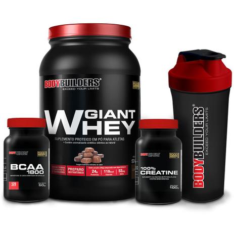 Kit Giant Whey 900g + Bcaa 1800 120 Caps + Creatine 100g - Bodybuilders Menor preço em Kit Giant Whey 900g + Bcaa 1800 120 Caps + Creatine 100g - Bodybuilders