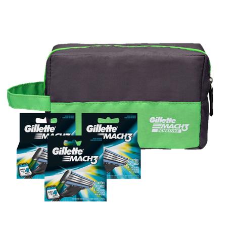 Kit Gillette 12 Cargas Mach 3 Regular + Brinde Necessaire Gillette Menor preço em Kit Gillette 12 Cargas Mach 3 Regular + Brinde Necessaire Gillette