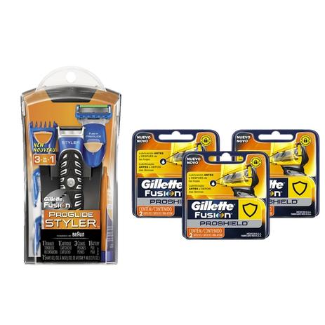 Kit Gillette com Aparelho de Barbear Proglide Styler + 6 Cargas Fusion Proshield Menor preço em Kit Gillette com Aparelho de Barbear Proglide Styler + 6 Cargas Fusion Proshield