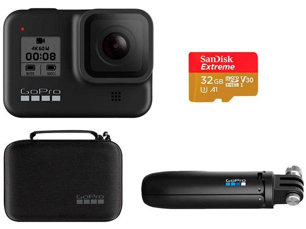 Kit GoPro HERO8 Black Essencial - com Shorty, Cartão 32GB e Estojo