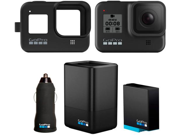 Kit GoPro HERO8 Black More Power com Carregador de - Bateria Duplo Capa Bateria e Carregador Veicular Menor preço em Kit GoPro HERO8 Black More Power com Carregador de - Bateria Duplo Capa Bateria e Carregador Veicular