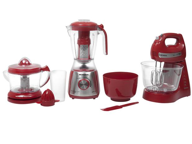 Kit Gourmet Red Premium Mondial - com Liquidificador + Batedeira + Espremedor Menor preço em Kit Gourmet Red Premium Mondial - com Liquidificador + Batedeira + Espremedor
