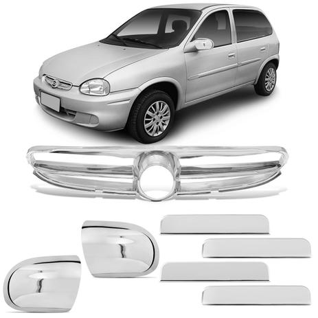 Kit Grade Dianteira Corsa Hatch Sedan Millenium + Maçanetas Cromado + Apliques de Retrovisor Cromado - Prime Menor preço em Kit Grade Dianteira Corsa Hatch Sedan Millenium + Maçanetas Cromado + Apliques de Retrovisor Cromado - Prime