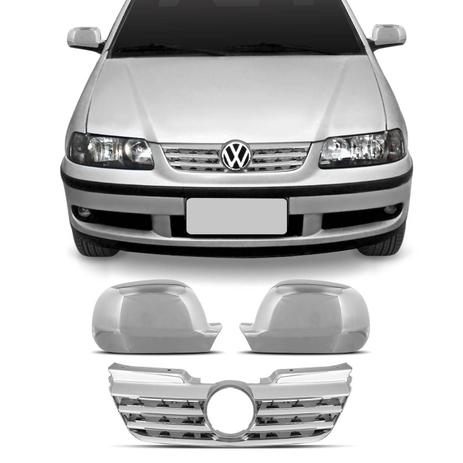 Kit Grade Dianteira Gol G3 2003 2004 2005 Cromada + Aplique Retrovisor Cromado Design Original - Prime Menor preço em Kit Grade Dianteira Gol G3 2003 2004 2005 Cromada + Aplique Retrovisor Cromado Design Original - Prime