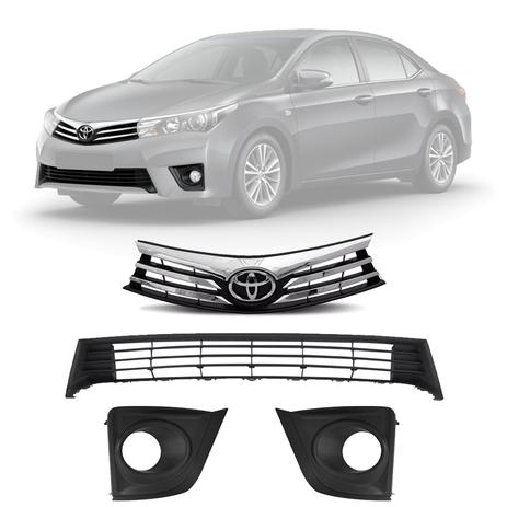Kit Grades do Para-choque Corolla 2015 2016 2017 com Furo e com Emblema - Blawer Menor preço em Kit Grades do Para-choque Corolla 2015 2016 2017 com Furo e com Emblema - Blawer