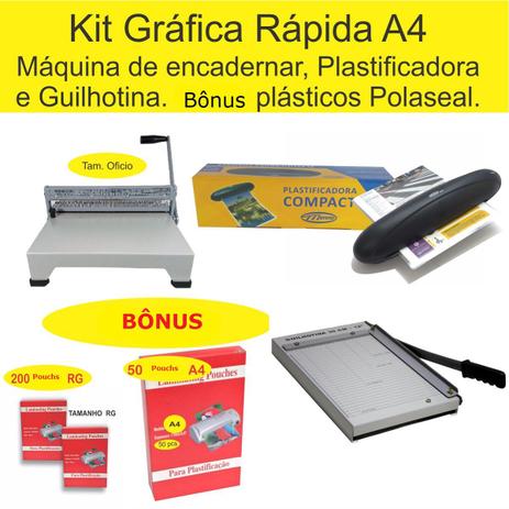 Kit Gráfica Rápida A4 Encadernadora, Plastificadora e Guilhotina. Bônus plásticos Polaseal. - Exentrix é boa?