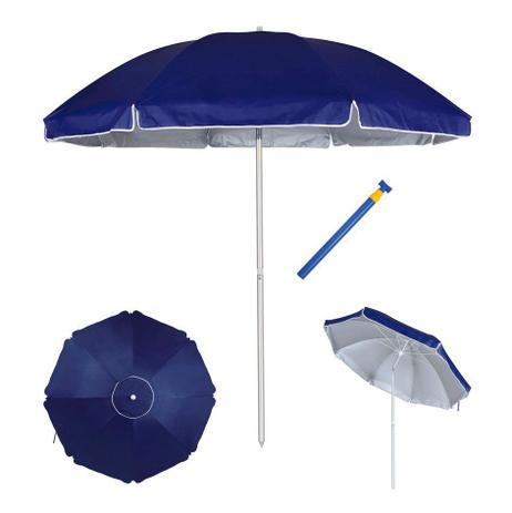 Kit Guarda Sol 2,6m Alumínio Articulado Grande Azul + Saca areia - Mor Menor preço em Kit Guarda Sol 2,6m Alumínio Articulado Grande Azul + Saca areia - Mor