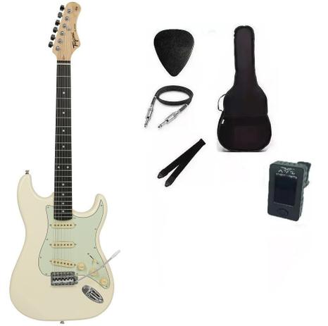 Kit Guitarra Tagima TG500 Strato Branca Menor preço em Kit Guitarra Tagima TG500 Strato Branca