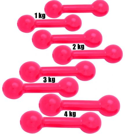 Kit Halter 2 de 1kg + 2 de 2kg + 2 de 3kg + 2 de 4kg Emborrachado Rosa Mega Peso Menor preço em Kit Halter 2 de 1kg + 2 de 2kg + 2 de 3kg + 2 de 4kg Emborrachado Rosa Mega Peso