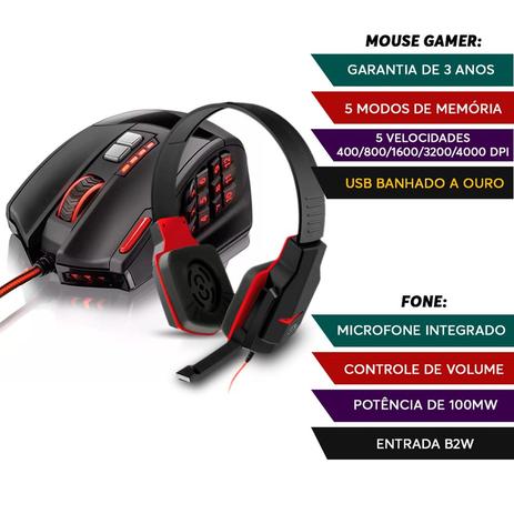 Kit Head Fone Gamer Warrior + Mouse 16 Botões Profissional - Sp acessórios Menor preço em Kit Head Fone Gamer Warrior + Mouse 16 Botões Profissional - Sp acessórios
