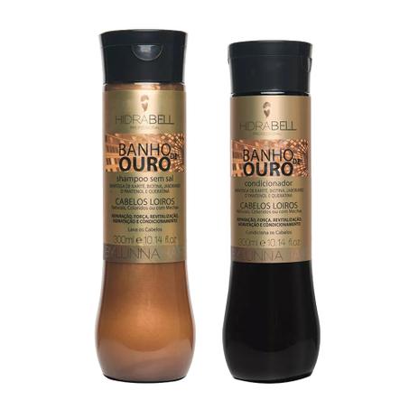 Kit Hidrabell Banho de Ouro Shampoo 300ml + Condicionador 300ml Menor preço em Kit Hidrabell Banho de Ouro Shampoo 300ml + Condicionador 300ml