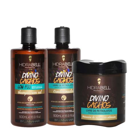 Kit Hidrabell Divino Cachos Shampoo 500ml + Condicionador 500g + Máscara 500g Menor preço em Kit Hidrabell Divino Cachos Shampoo 500ml + Condicionador 500g + Máscara 500g