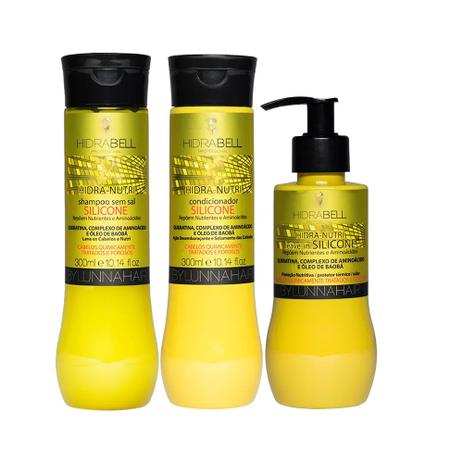 Kit Hidrabell Hidra-Nutri Silicone Shampoo 300ml + Condicionador 300ml + Leave-in 220ml Menor preço em Kit Hidrabell Hidra-Nutri Silicone Shampoo 300ml + Condicionador 300ml + Leave-in 220ml
