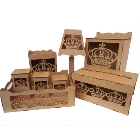 Kit Higiene Bebê Coroa 8 Peças - Companhia do mdf Menor preço em Kit Higiene Bebê Coroa 8 Peças - Companhia do mdf