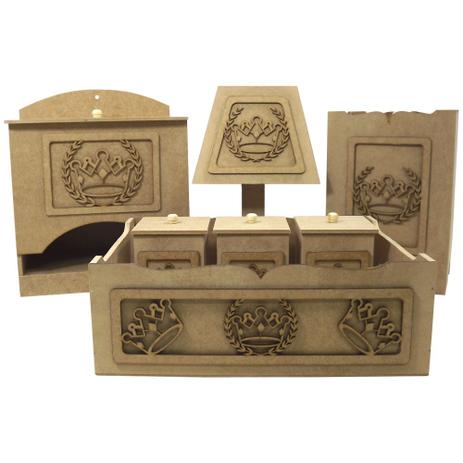 Kit Higiene Bebê em MDF Coroa Romana 7 peças com Abajur - Palácio da Arte Menor preço em Kit Higiene Bebê em MDF Coroa Romana 7 peças com Abajur - Palácio da Arte