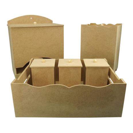 Kit Higiene Bebê em MDF Liso 6 peças - Palácio da Arte Menor preço em Kit Higiene Bebê em MDF Liso 6 peças - Palácio da Arte