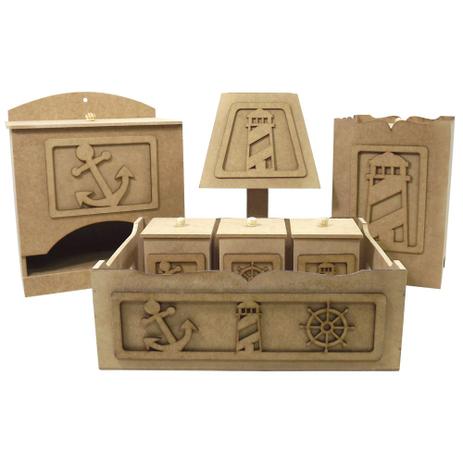 Kit Higiene Bebê em MDF Marinheiro 7 peças com Abajur - Palácio da Arte Menor preço em Kit Higiene Bebê em MDF Marinheiro 7 peças com Abajur - Palácio da Arte