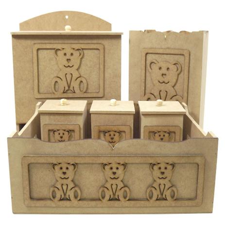 Kit Higiene Bebê em MDF Ursinho Carinhoso 6 peças - Palácio da Arte é boa?