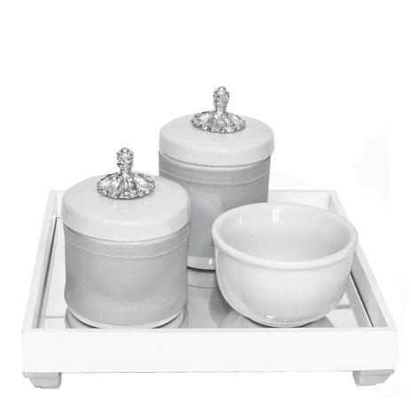 Kit Higiene Espelho Potes Molhadeira E Capa Provencal Prata Quarto Bebe Unissex Potinho De Mel Kit Higiene Bebe Magazine Luiza