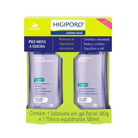 Kit Higiporo Pele Mista Sabonete Gel + Tônico 120Ml - Davene Menor preço em Kit Higiporo Pele Mista Sabonete Gel + Tônico 120Ml - Davene