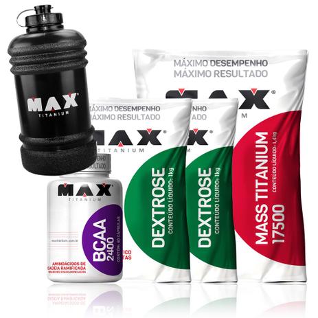 Kit HiperCalorico + Creatina + Bcaa + Dextrose - Max Titanium Menor preço em Kit HiperCalorico + Creatina + Bcaa + Dextrose - Max Titanium